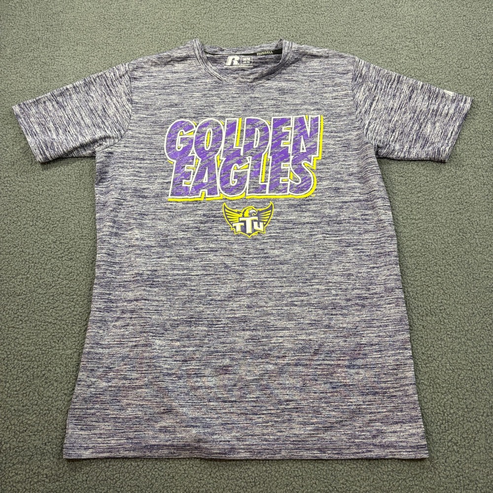 Russell T-Shirt Mens Medium Purple Golden Eagles TTU Short Sleeve Space Dye Tee